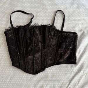 victorias secret sheer Black Lace Corset Top